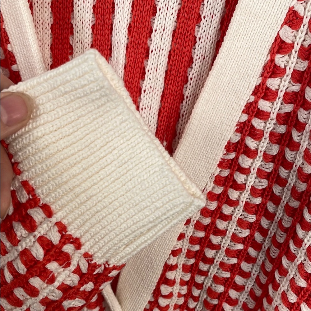 Maeve Anthropologie Red White Textured Knit Cropped Cardigan‎ Sweater XL - Picture 7 of 10